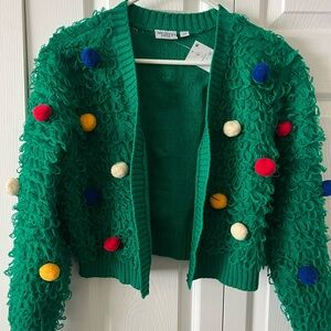 Mighty Fine Green Knit Christmas Cardigan. Cropped, open cardigan.NWT